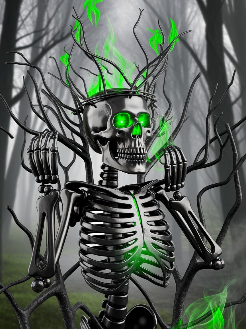 Black Skeleton with Glowing Green Fire