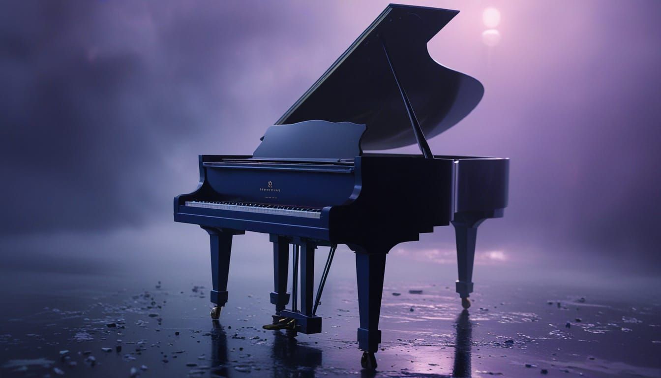 Grand Piano in Mist Illuminated by Lightning