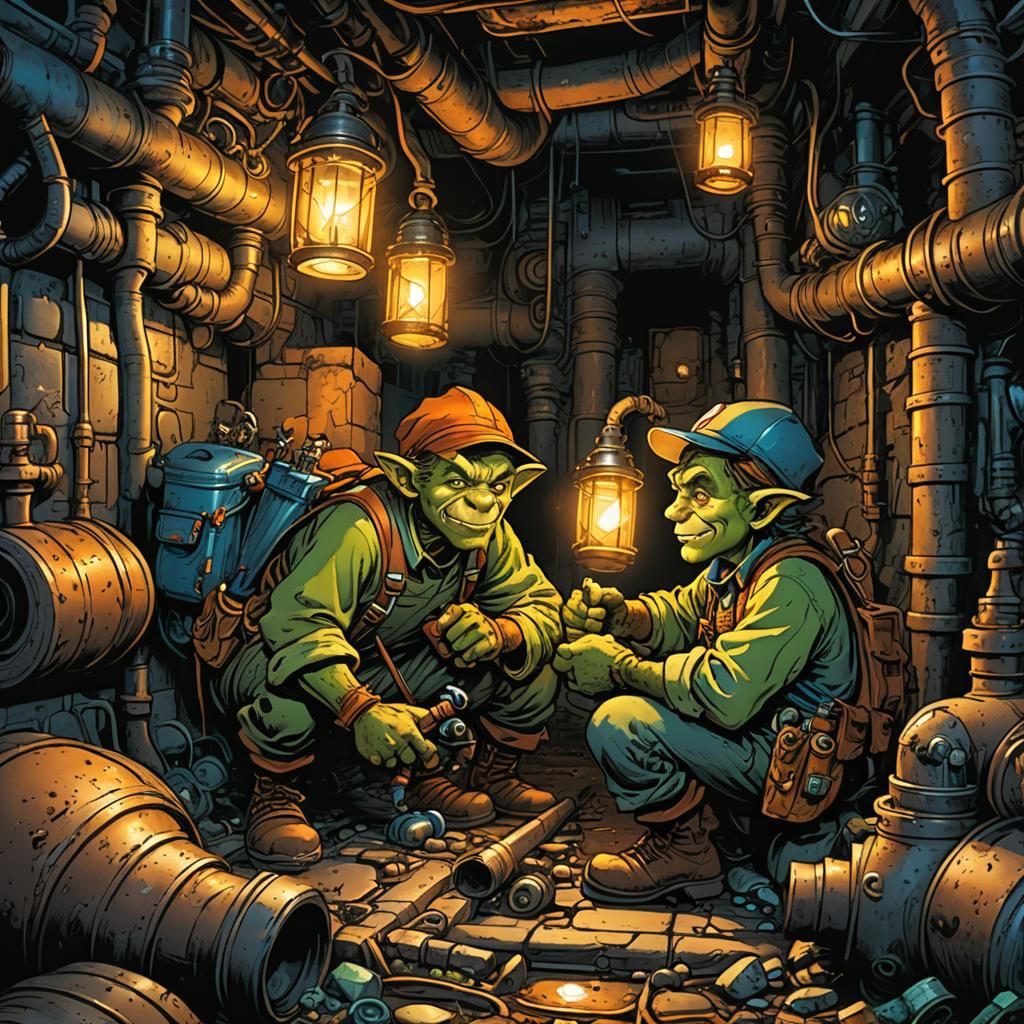 Goblin Plumbers in Sewer: Comic Book Art