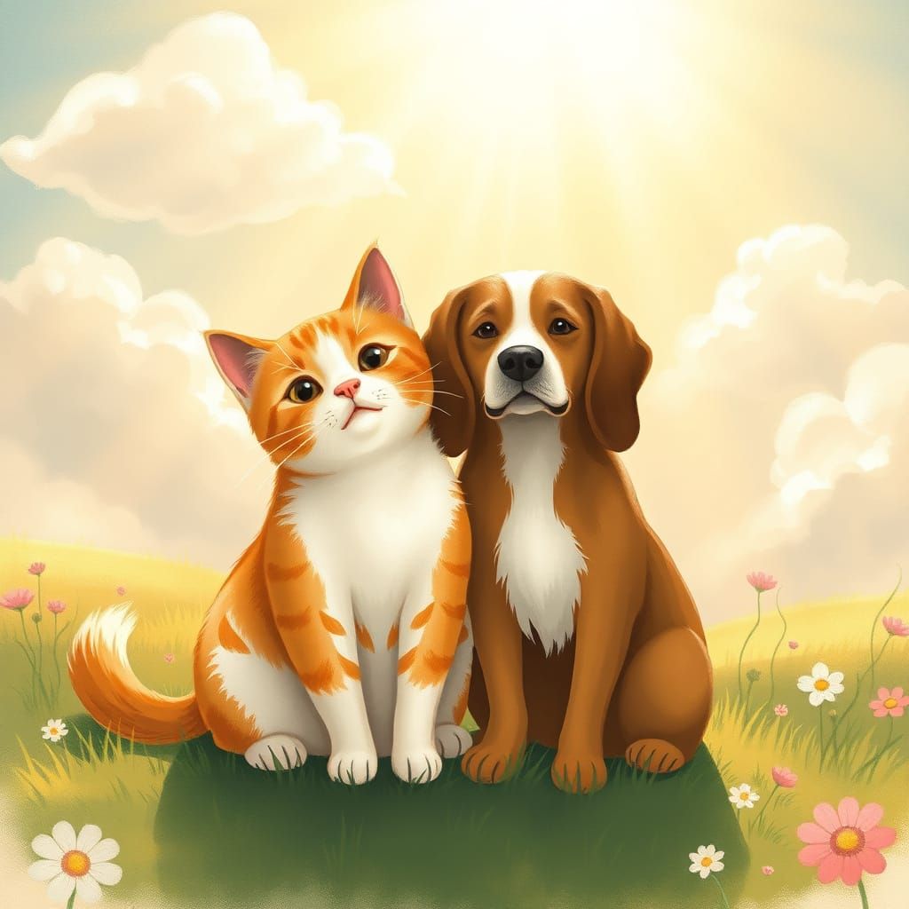 Cat and Dog Friendship in Heavenly Sunshine
