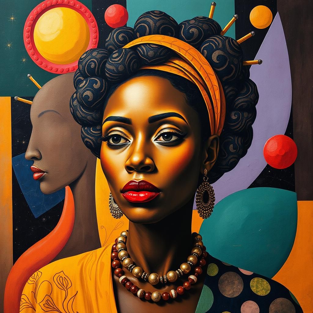 Woman with Abstract Shapes in Afrofuturist Style