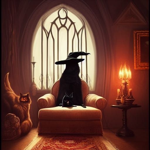 Fantasy Witch Relaxing in Castle Armchair