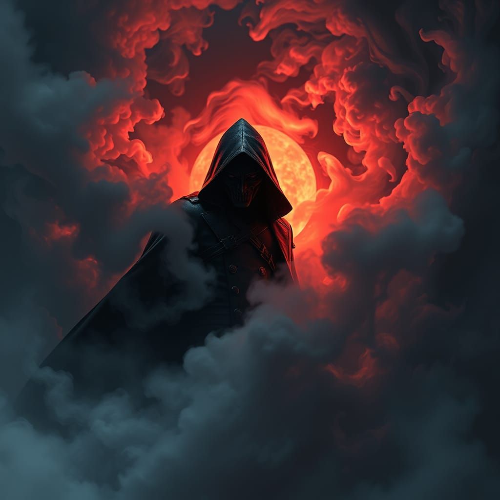 Mysterious Figure Emerges from Smoke in Fantasy Concept Art