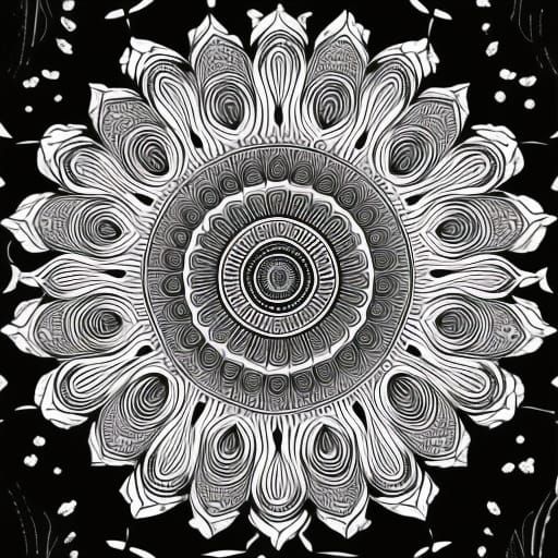 Intricate Mandala Line Art in Black Ink