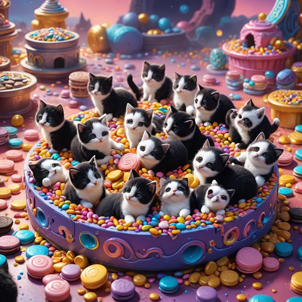 Oreo Kittens in Candy Land: Digital Art
