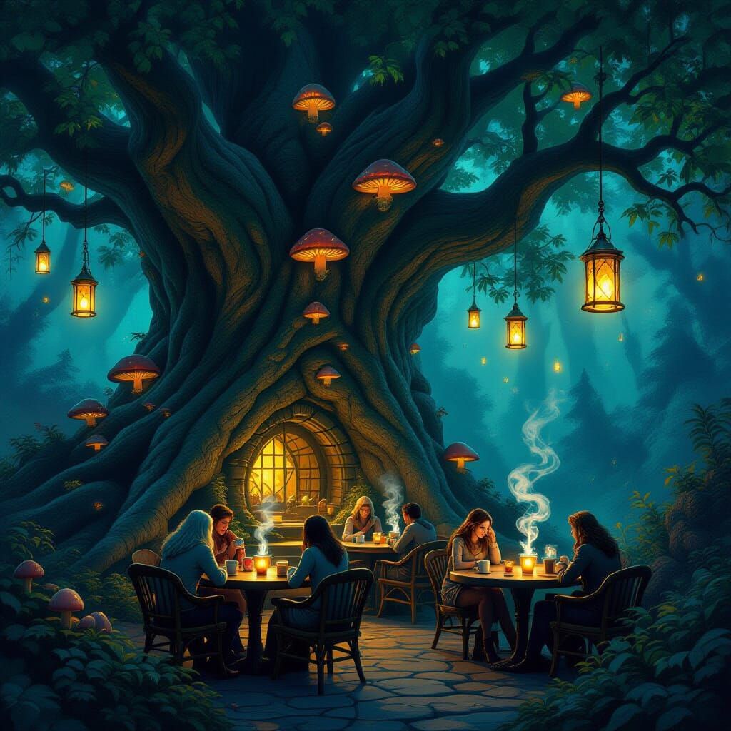 Fantasy Tree Café with Magical Lighting