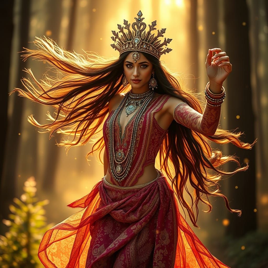Majestic Gypsy Queen Dances Under Enchanted Woodland Skies