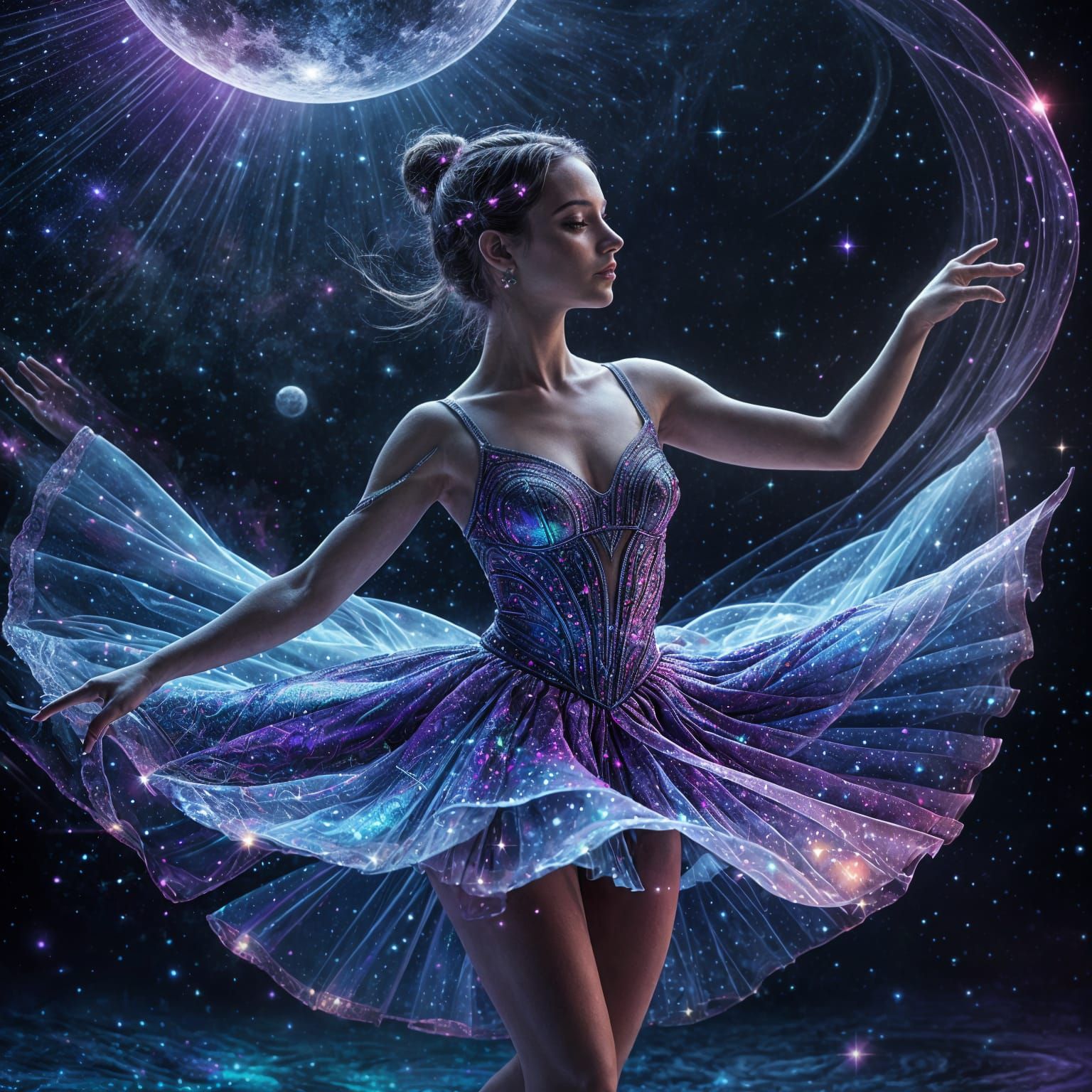 Celestial Ballerina Twirling: Holographic Astral Illustratio...