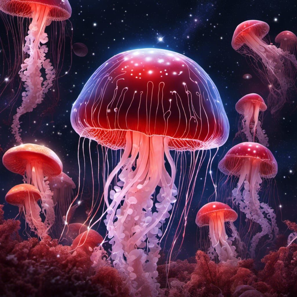 Mushroom Jellyfish Floating in Space in 8K