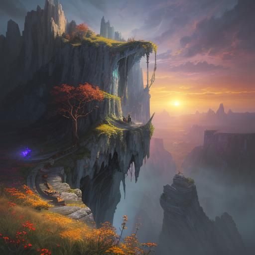 Assassin on Cliff in Oil Painting Style