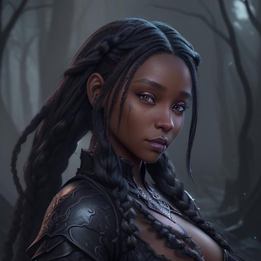 Black Fairy with Braids: Detailed Fantasy Art