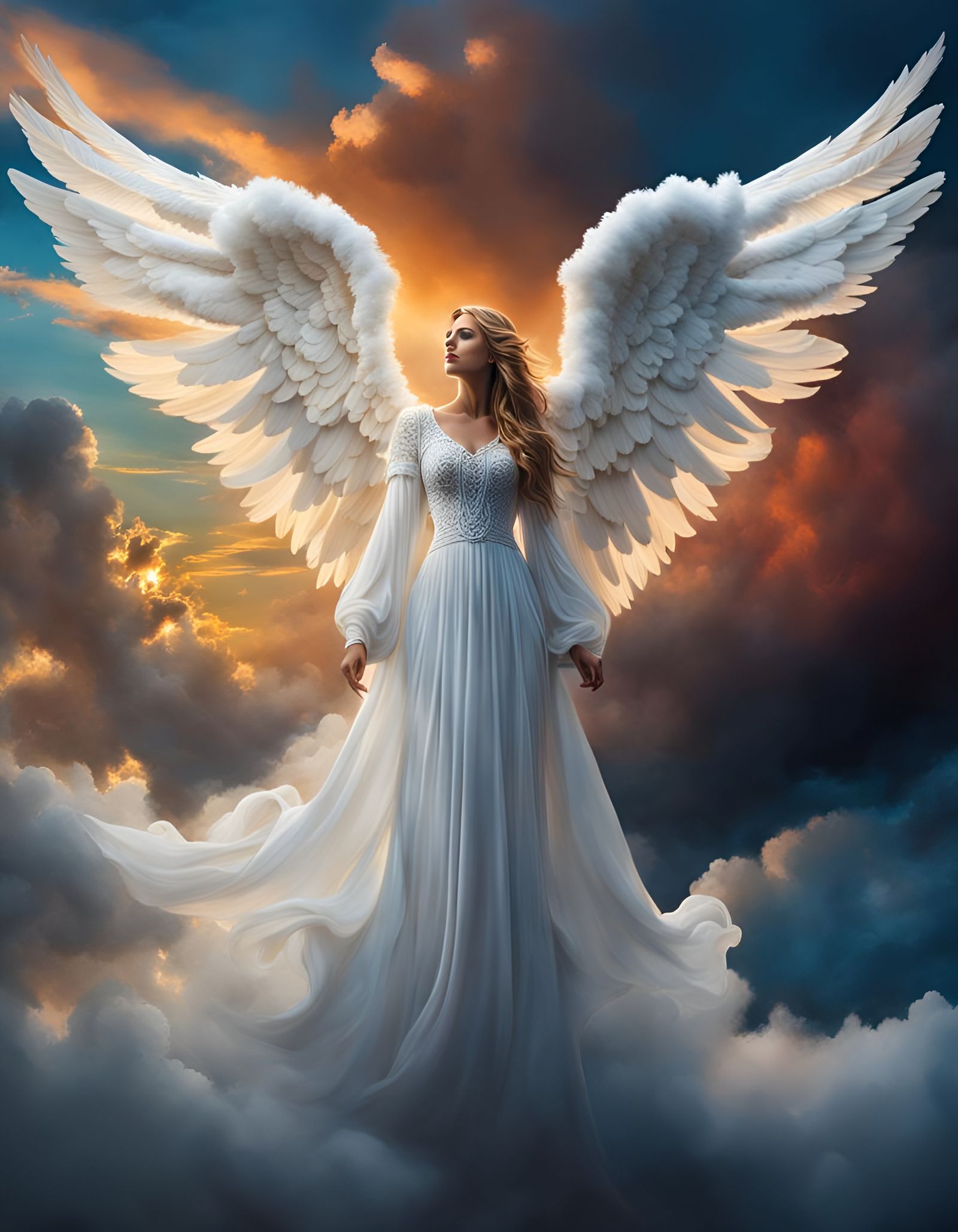 Mystic Angel Merging with Clouds: Hyperrealistic Art