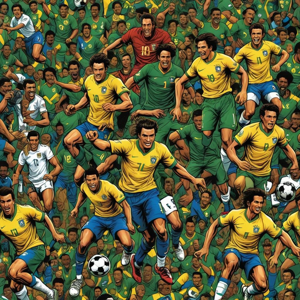 Vibrant Brazil Samba Footballers in Smooth Comic Book Style