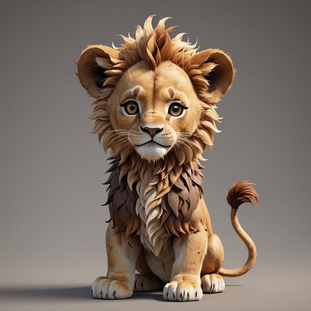 Cute Baby Cartoon Lion in 3D Anime Style