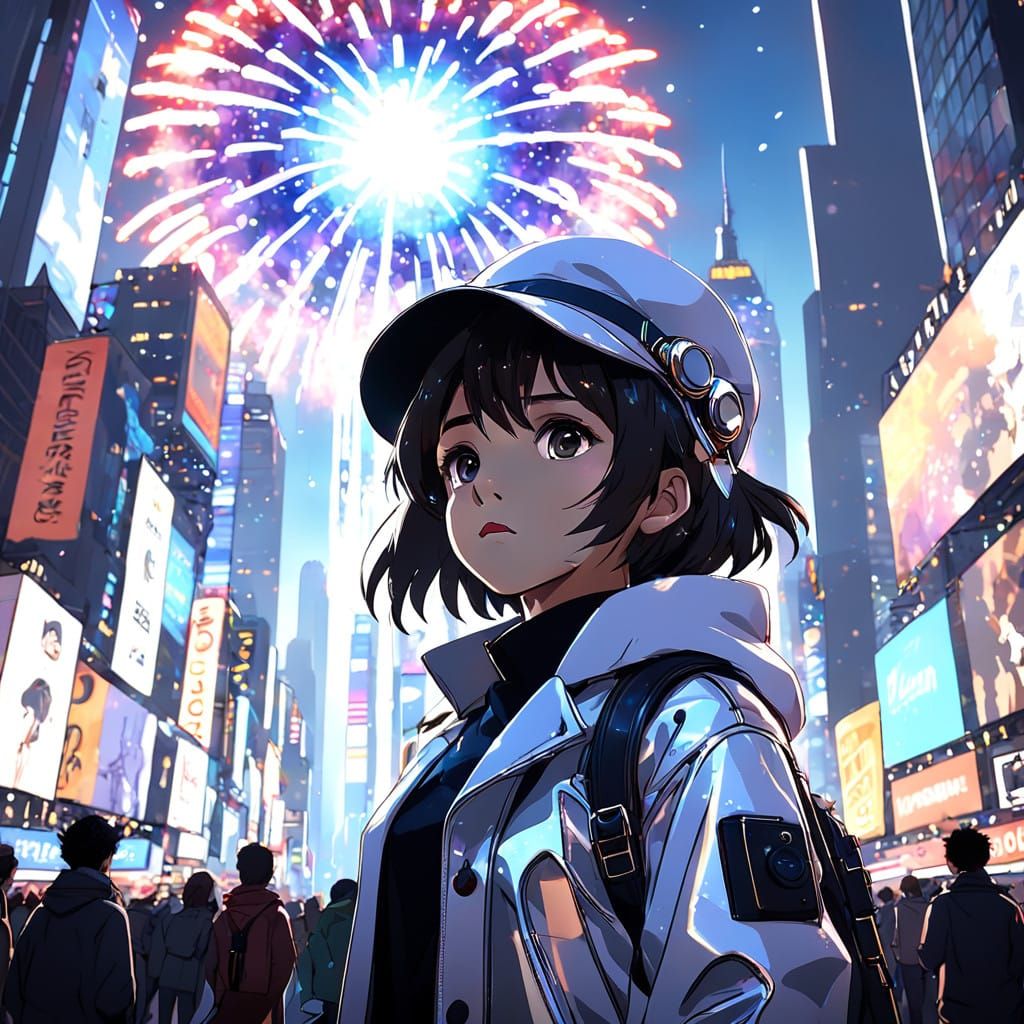 Dazzling New Year's Eve in 3D Anime Style