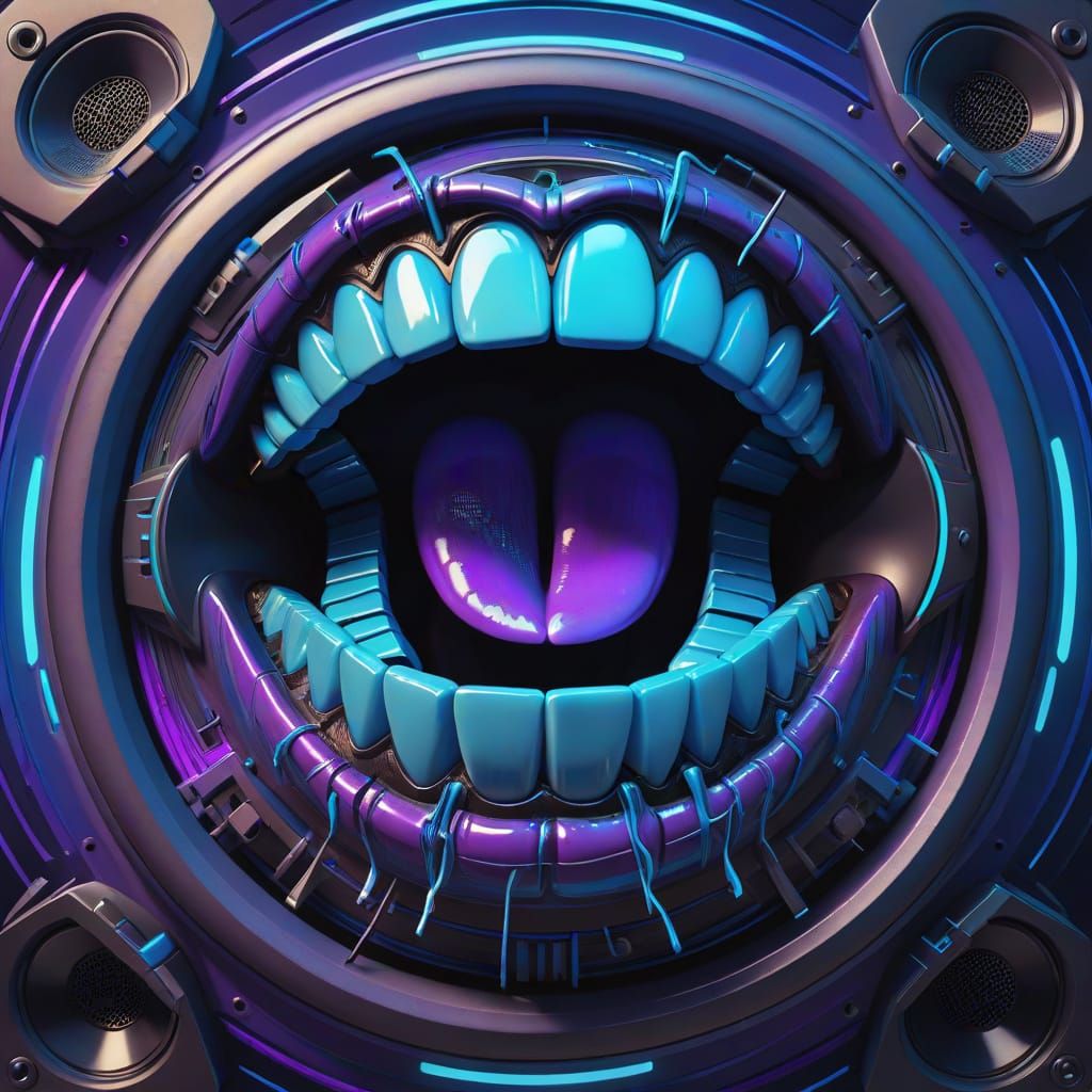 Surreal Speaker with Glowing Teeth in Expressionist Style