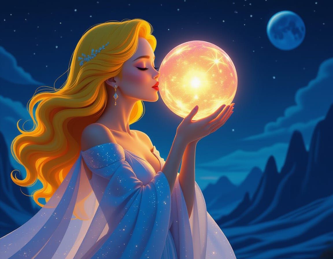 Kissing a Planet: Beautiful Woman in Futuristic 3D