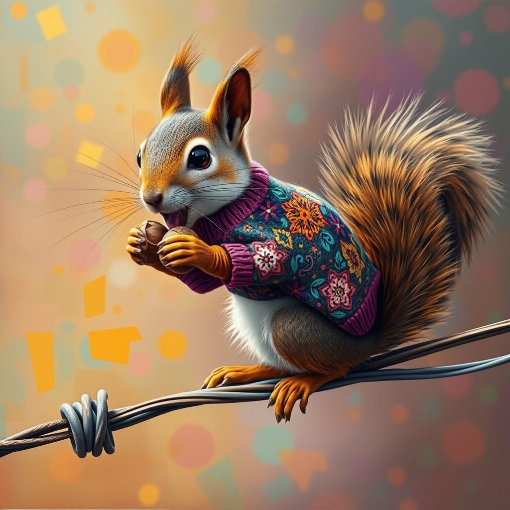 Squirrel Nut Thief in Dada-Impressionist Collage Style