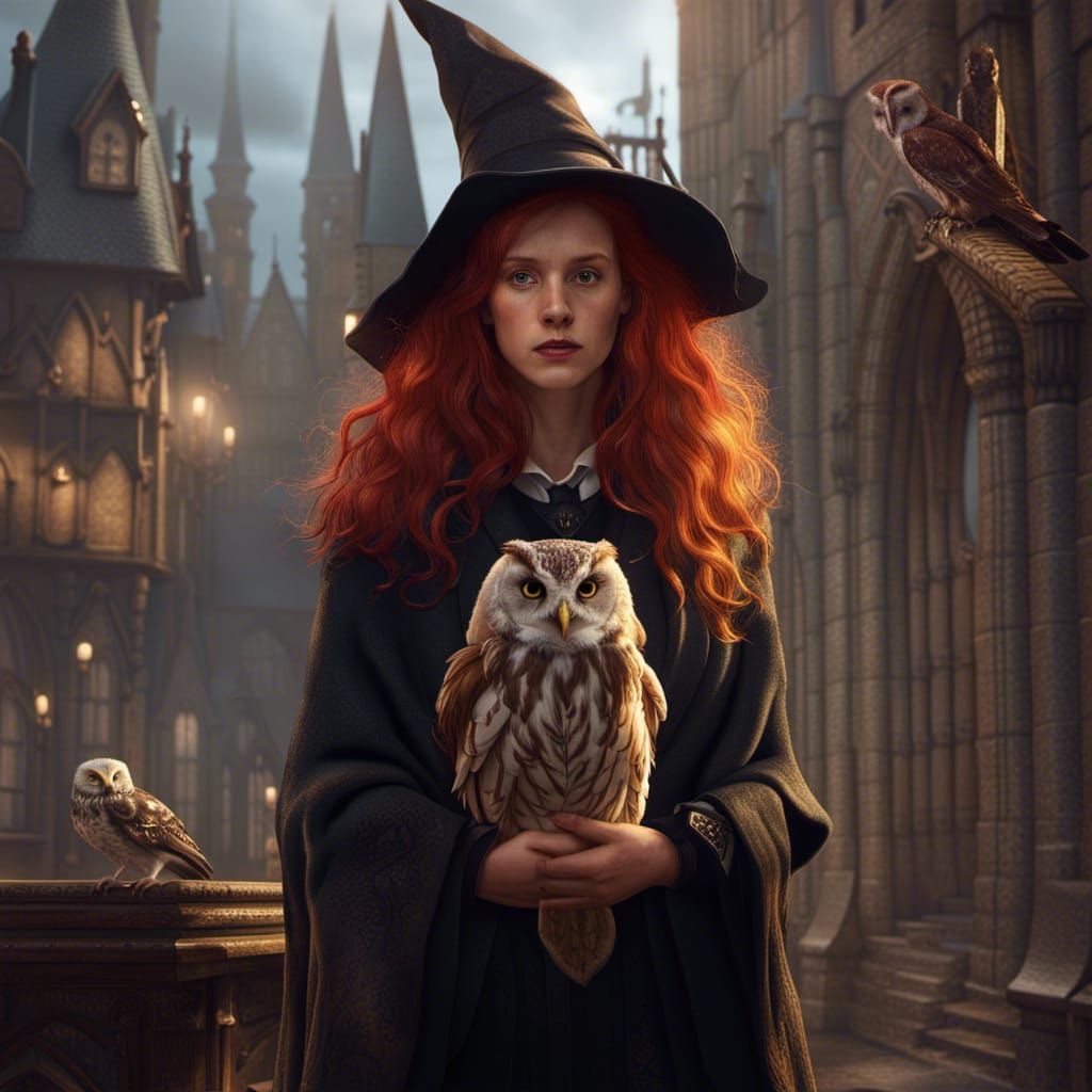 Hogwarts Witch with Owl: Cinematic Digital Painting