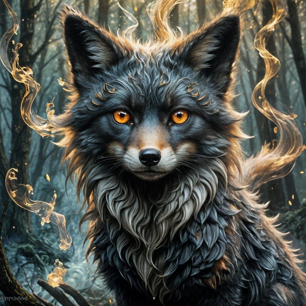 Ethereal Smoke Fox Portrait with Gorgeous Eyes