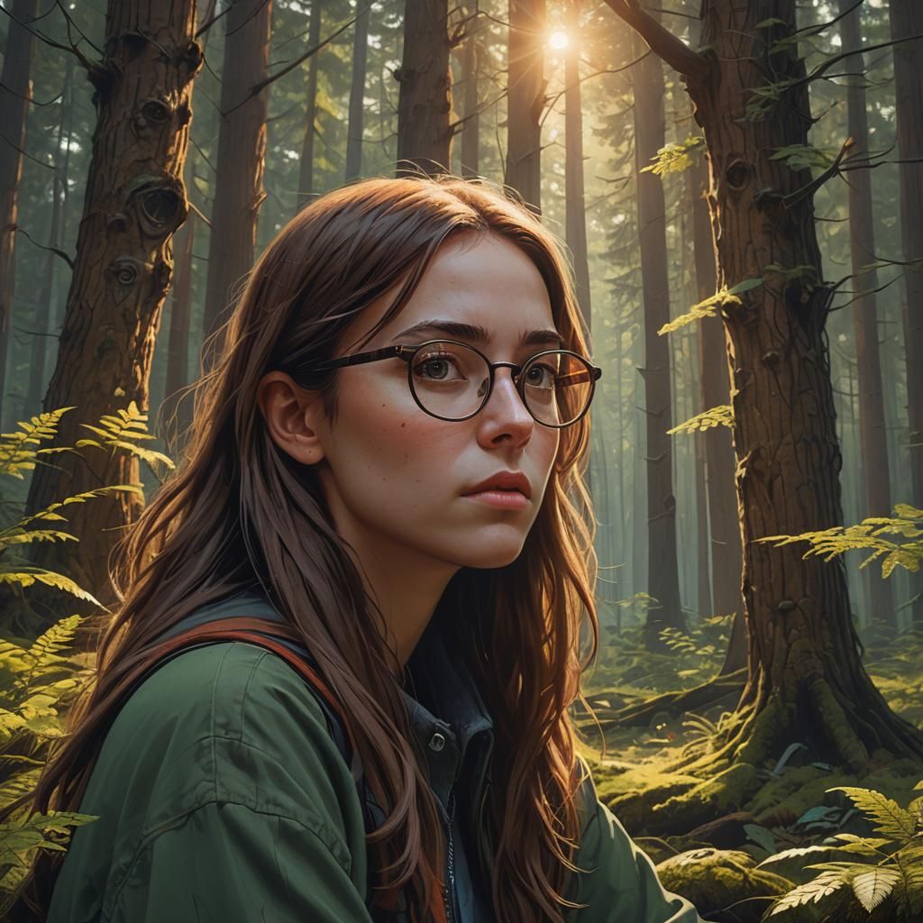Girl in Mystical Forest, Fantasy Concept Art