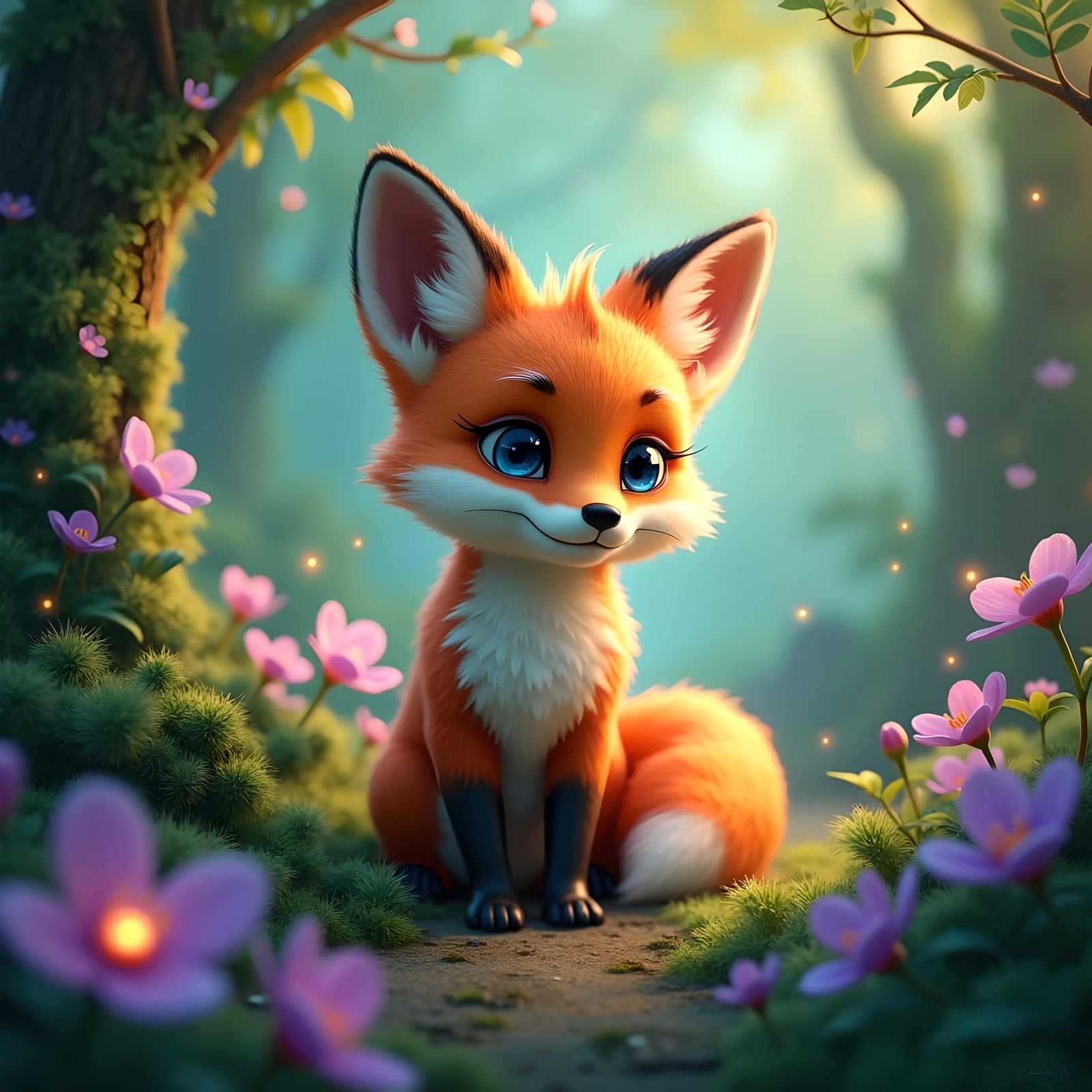 Fantastical Baby Fox in Detailed Digital Painting