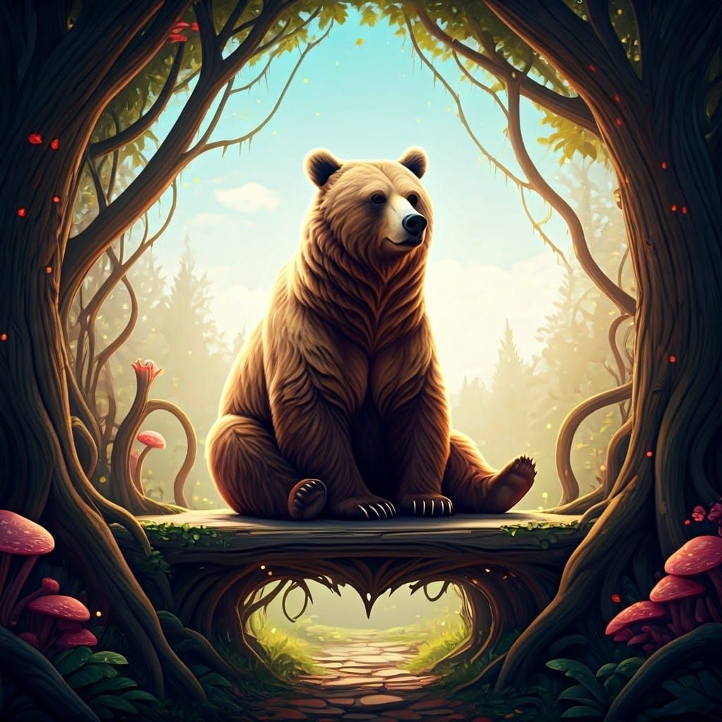 Majestic Bear Sits in Enchanted Forest Glade