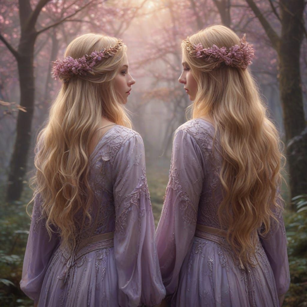 Twin Goddesses in Ethereal Forest