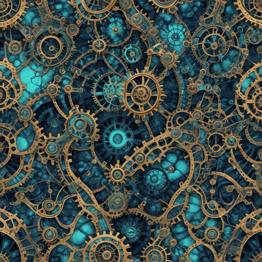 Navy and Aqua Steampunk Tie Dye Fractal