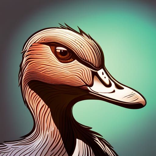 Cartoon Duck Portrait in Displaced Line Art