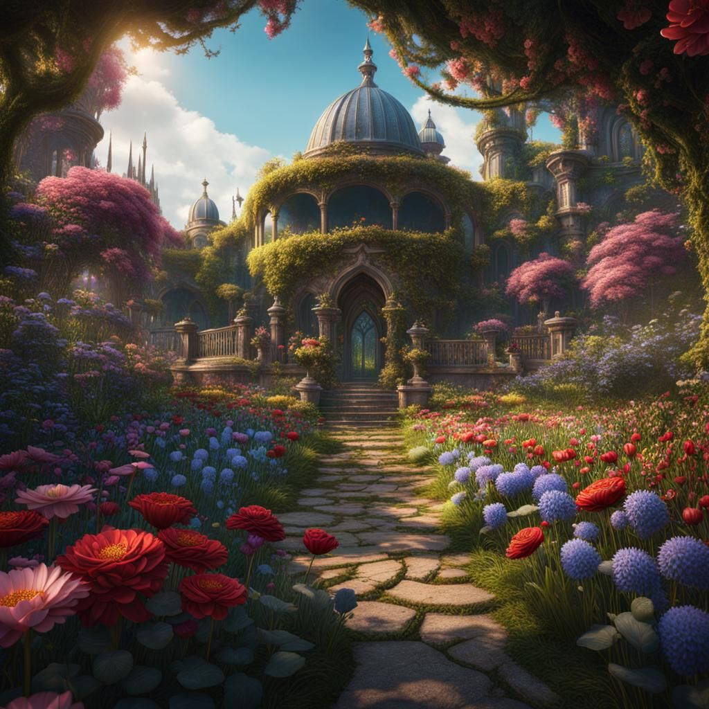 Fantastical Secret Flower Garden in Detailed Matte Style