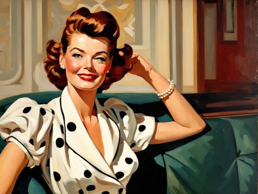 Retro Housewife Relaxation in Impressionistic Oil