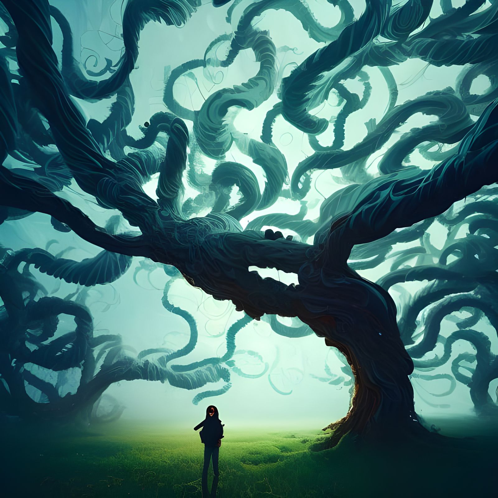 Swirly Cloud Tree: Maximalist Photoillustration