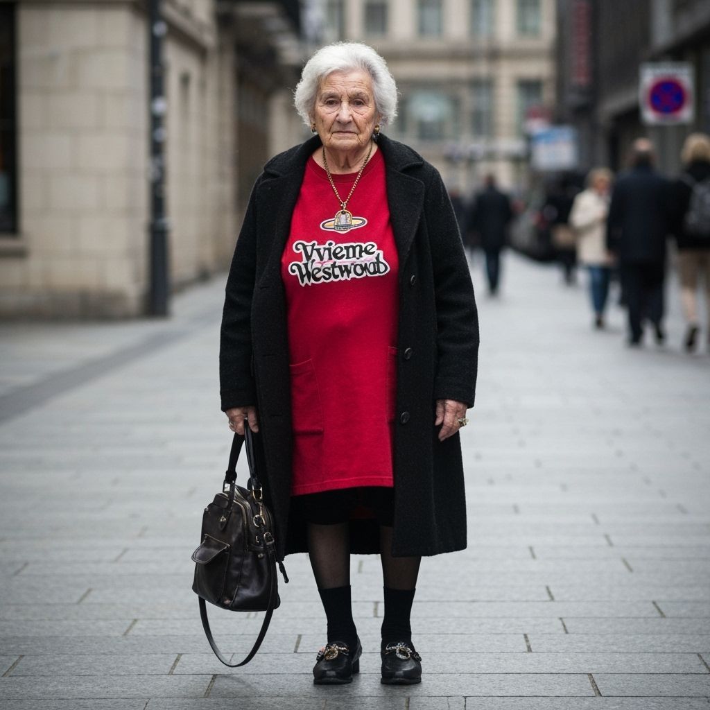 Elderly Woman in Vivienne Westwood Style in Budapest