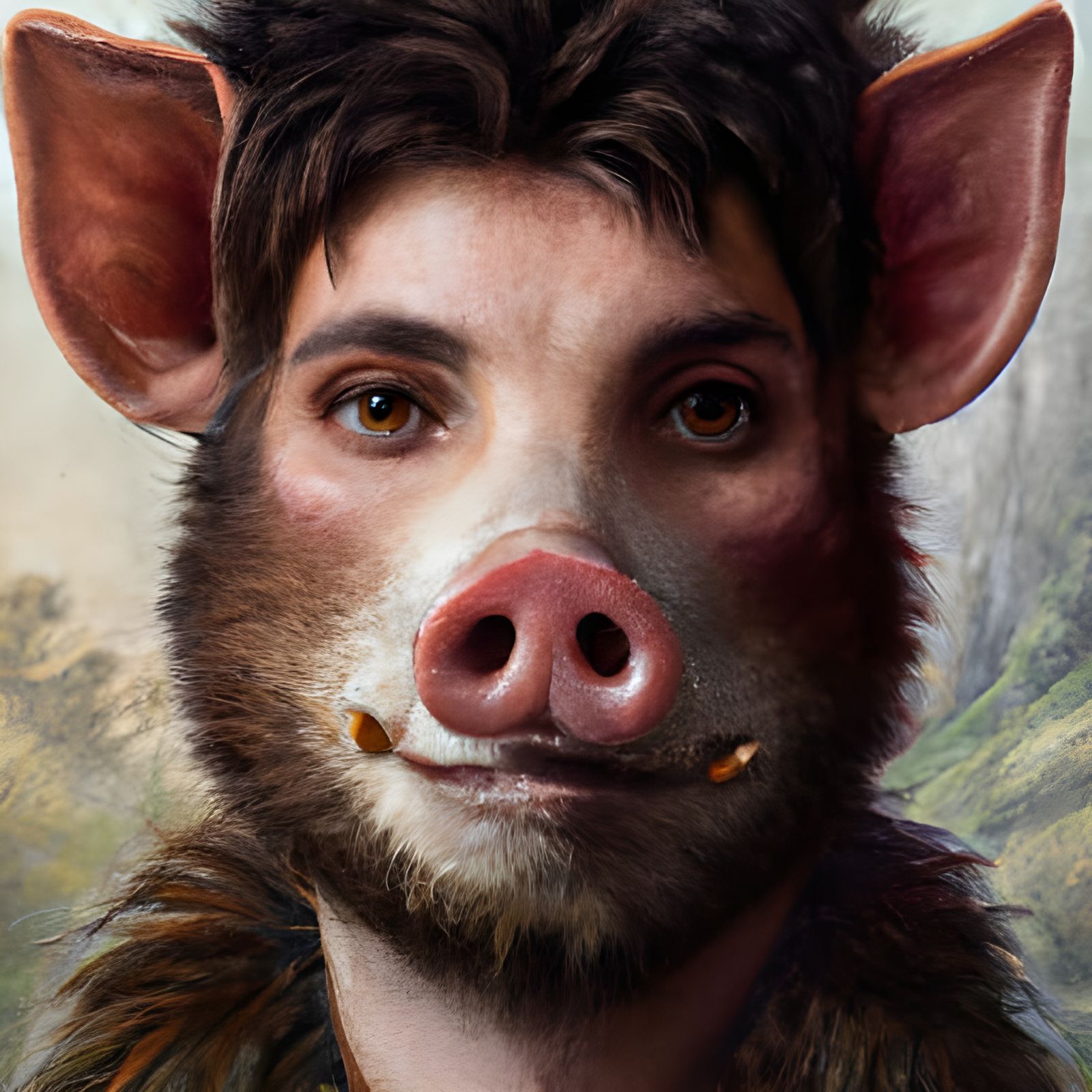 Wild Boar Transformation Portrait in Oil Painting Style