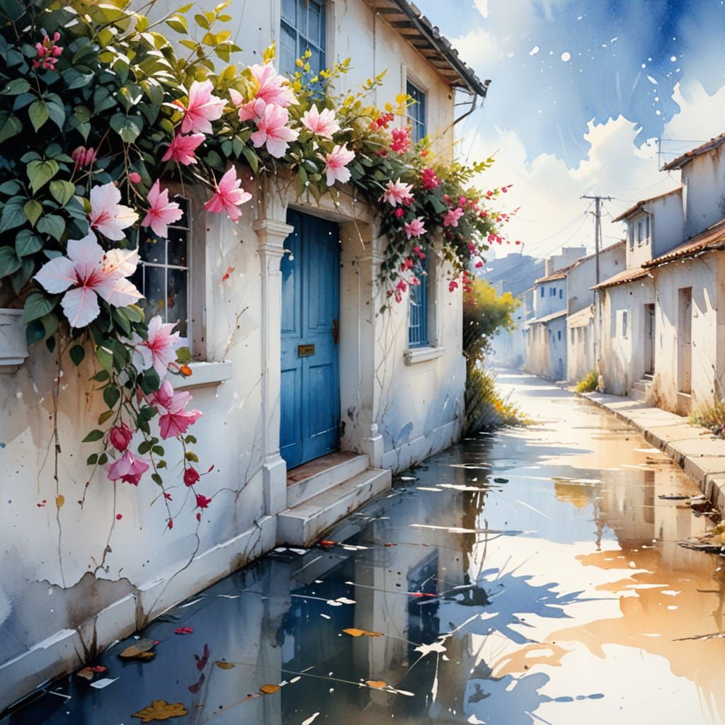 Coastal Town Watercolour Art: Summer Radiance