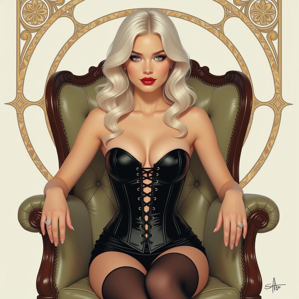 Elegant Woman in Silk Corset, Art Nouveau Style