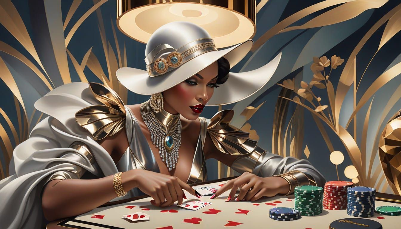 (Egon schiele,Alphonse Mucha, tamara de lempicka:3)Poor and rich group of gamblers play poker (At Stake a beautiful afri...