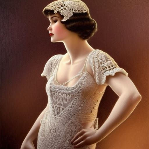 Intricate 1920s Crochet Wedding Dress, 3D Art