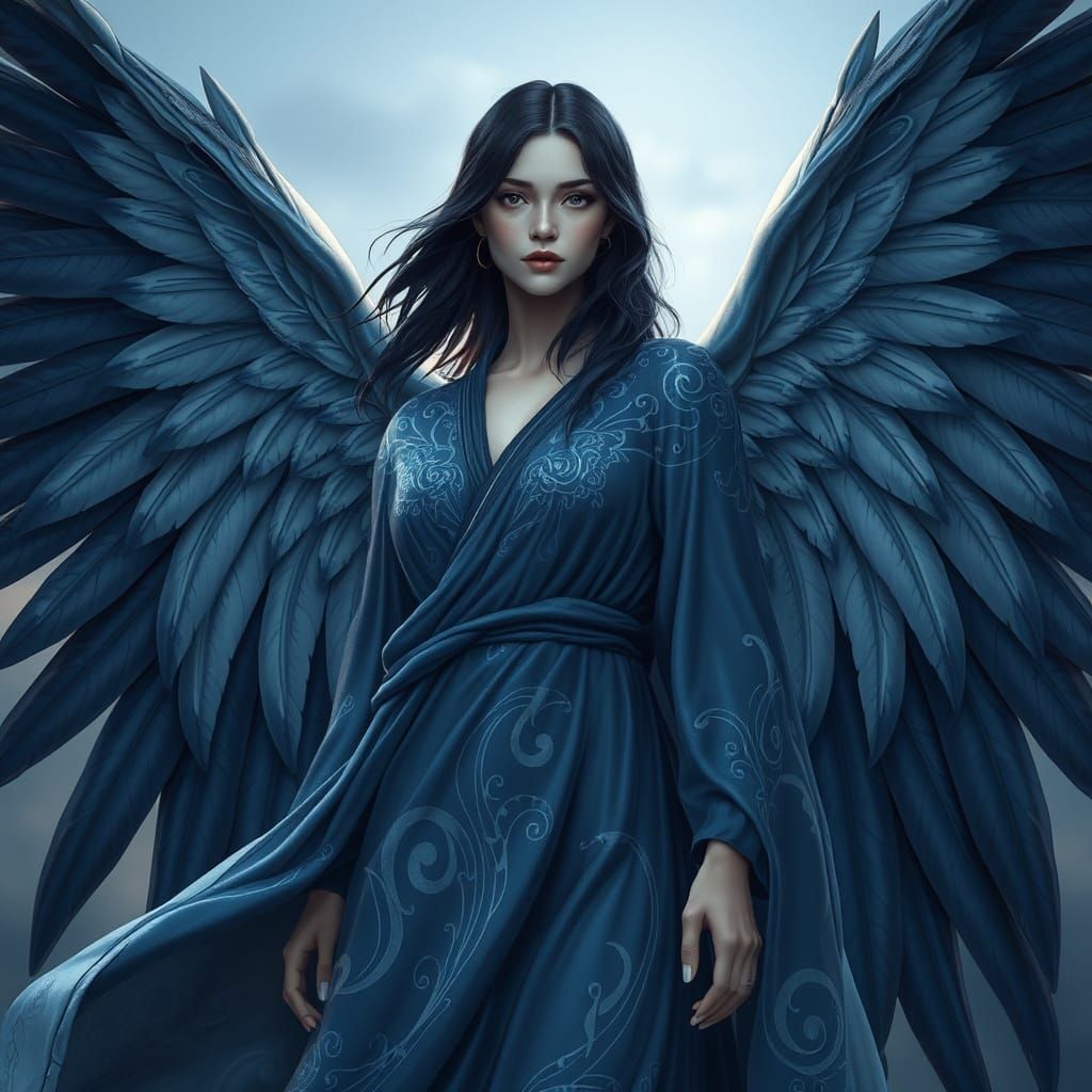 Angel of Serenity in Deep Blue and Silver Robes