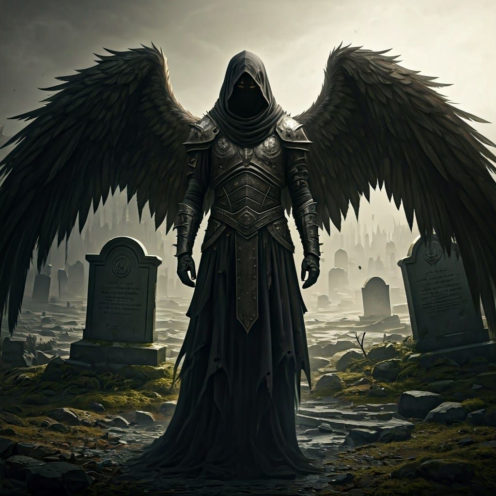 Fallen Angel in Graveyard: Black and White Photography