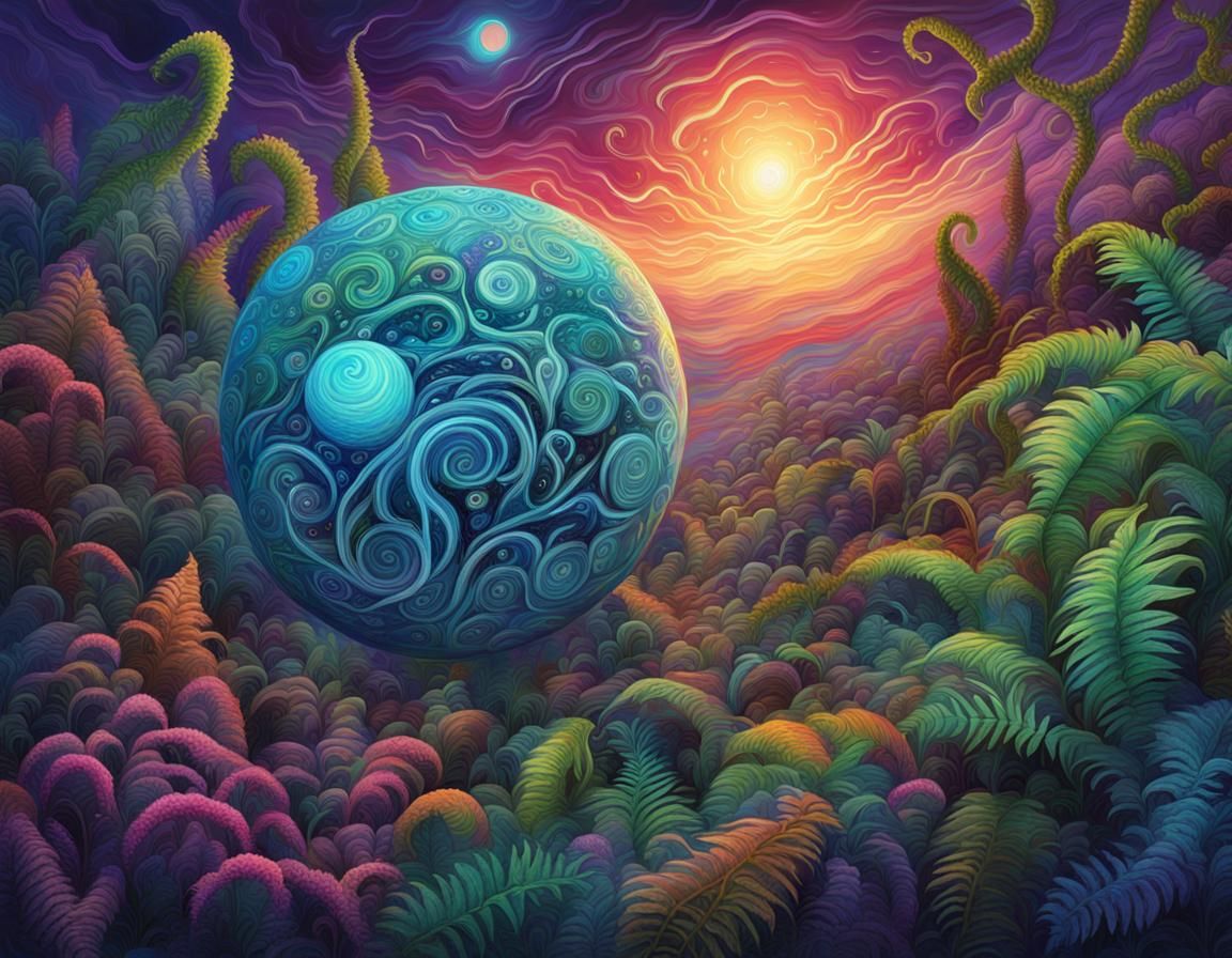 Alien Planet Vines and Orbs in Visionary Style