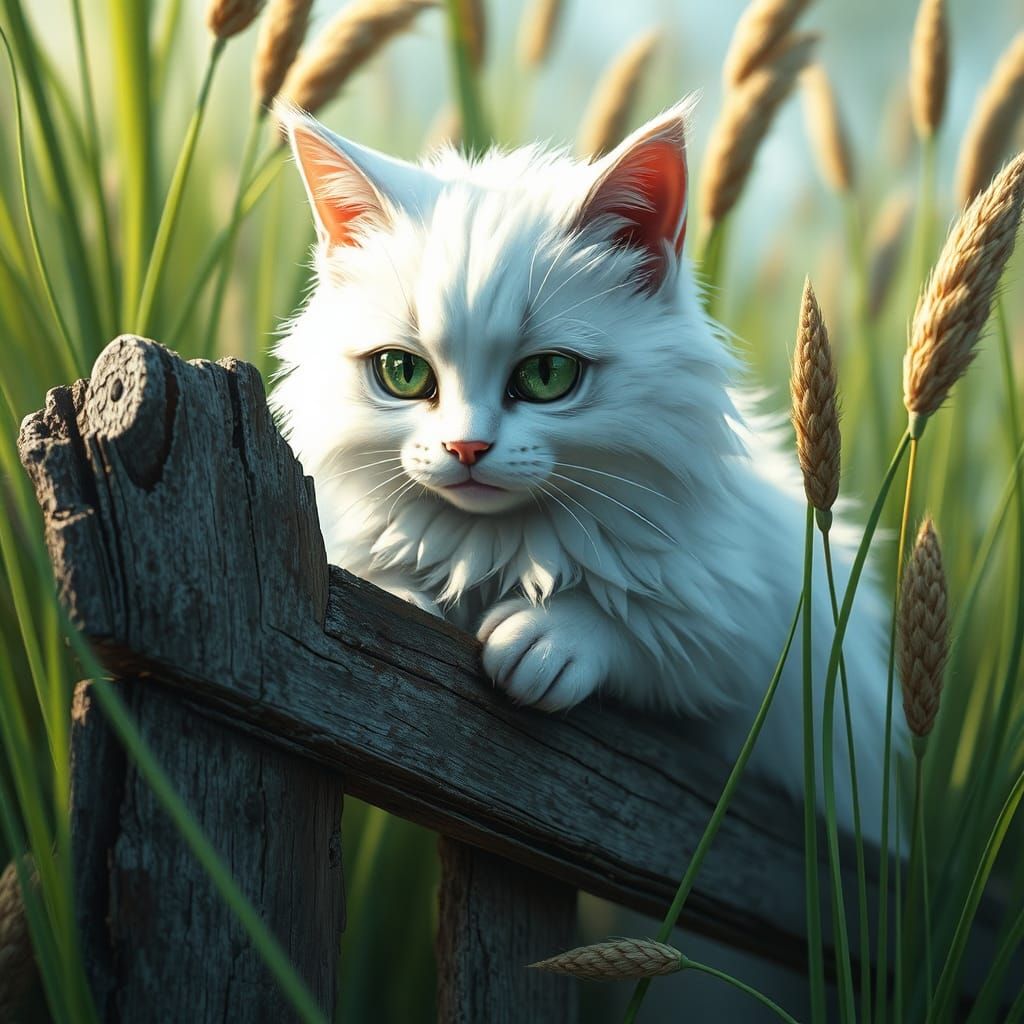 Hyper-Realistic Cat on Broken Fence: Fantasy Concept Art