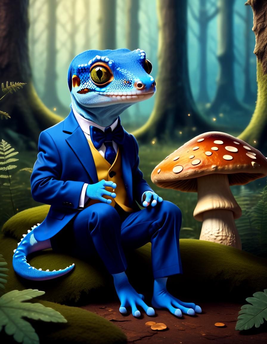 Anthropomorphic Gecko in Magical Forest