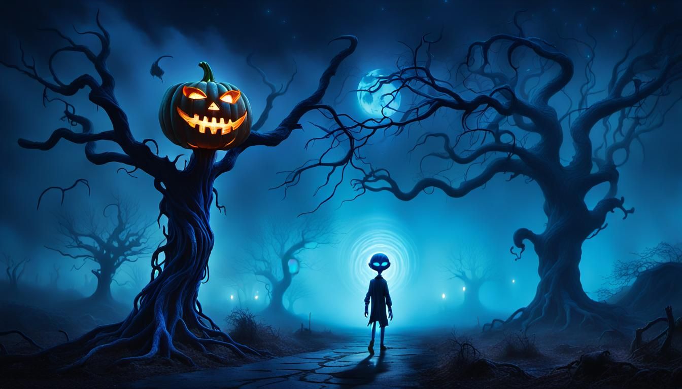 Alien Jack-o'-Lantern in Surrealist Style