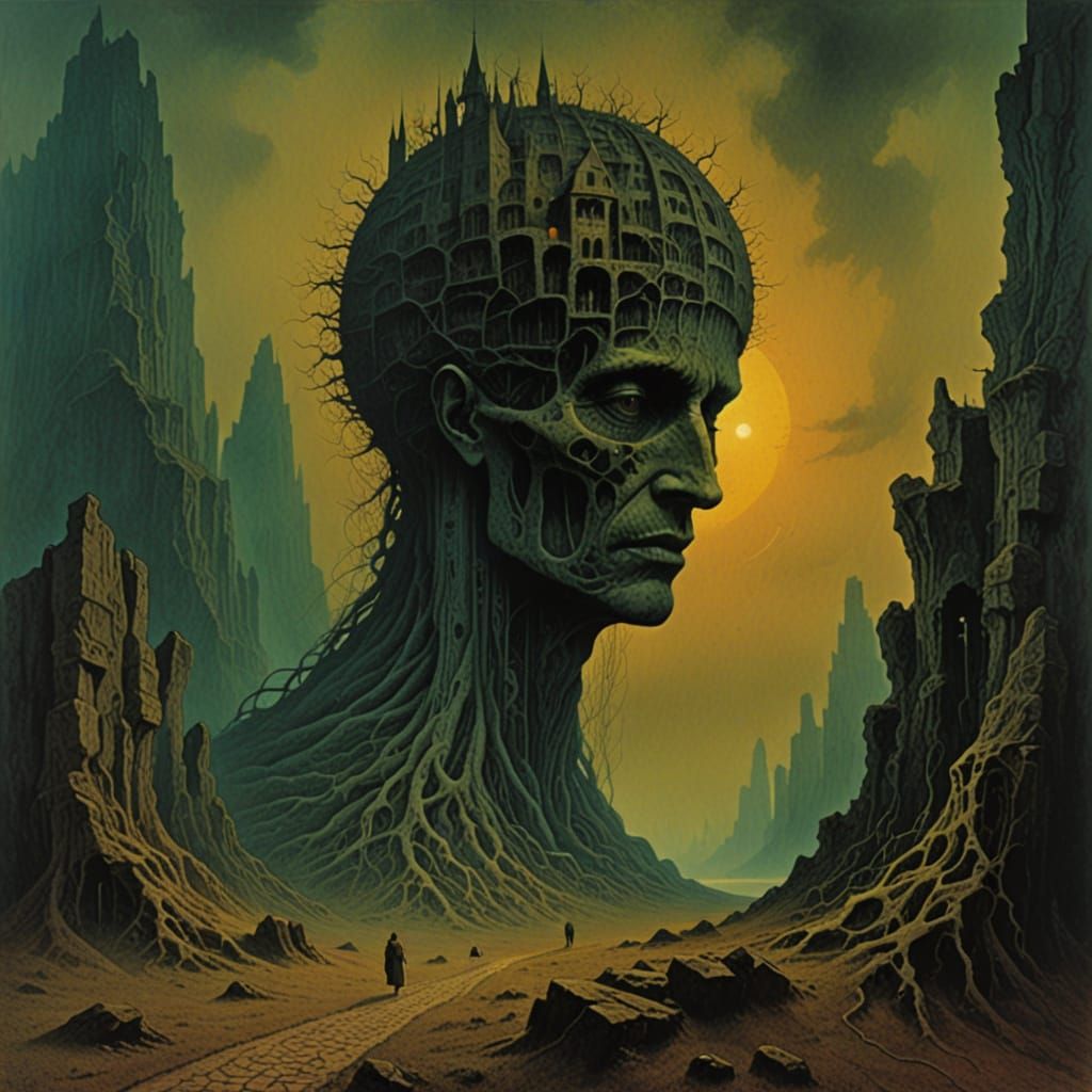 Mysterious Fortress of Dread, in Beksiński Style