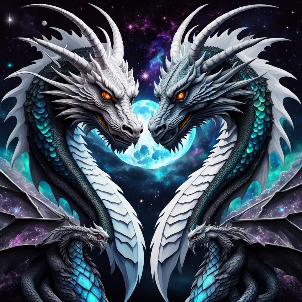 Loving Black and White Dragons in Astral Art
