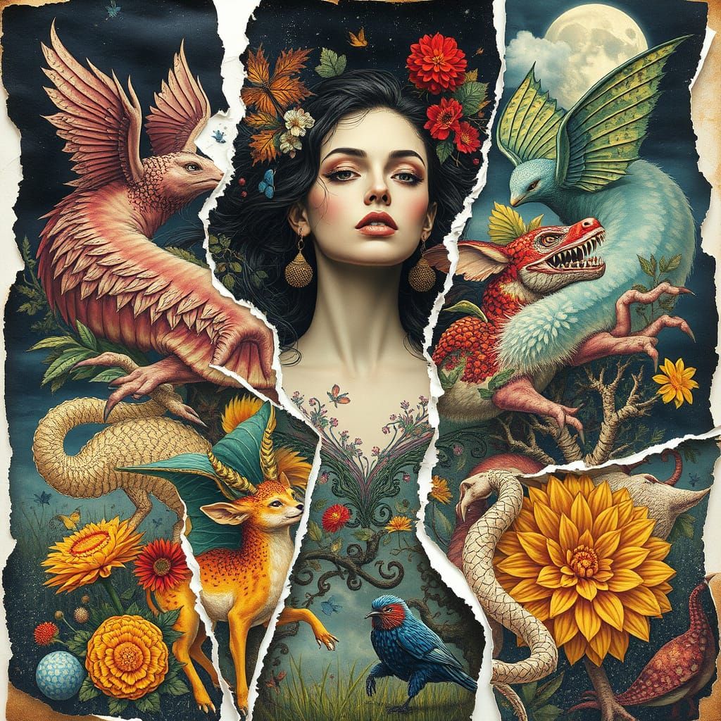 Seasonal Goddess in Distressed Collage Art