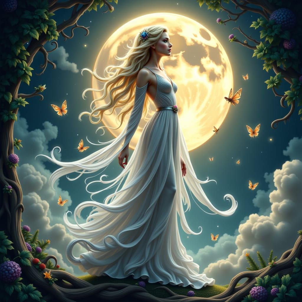 Ethereal Moon Goddess in Digital Art Style