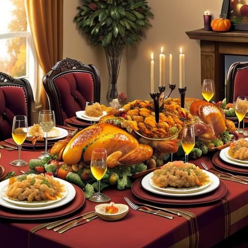 Elaborate Thanksgiving Feast with Traditional Menu